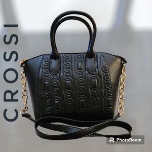 CROSSI Black Chain Link Quilted Faux Leather Hand Crossbody Bag NWOT